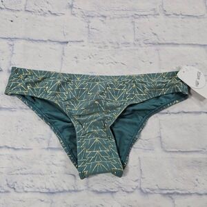 Hot Water Bikini Bottom Women S Teal Gold Geometric Ruched Back 24GG1049 NWT